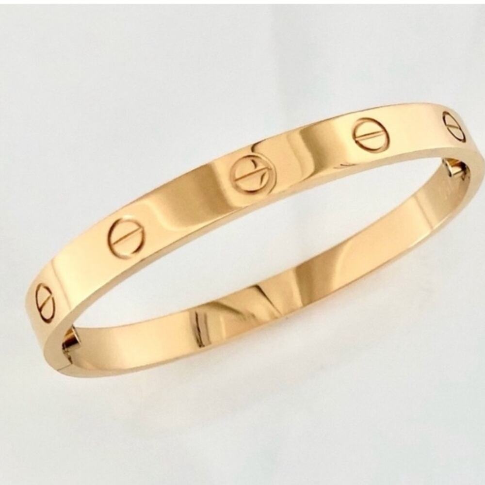 Stamped Love Bangle Bracelet No Stones Gold Plated - Picture 4 of 9